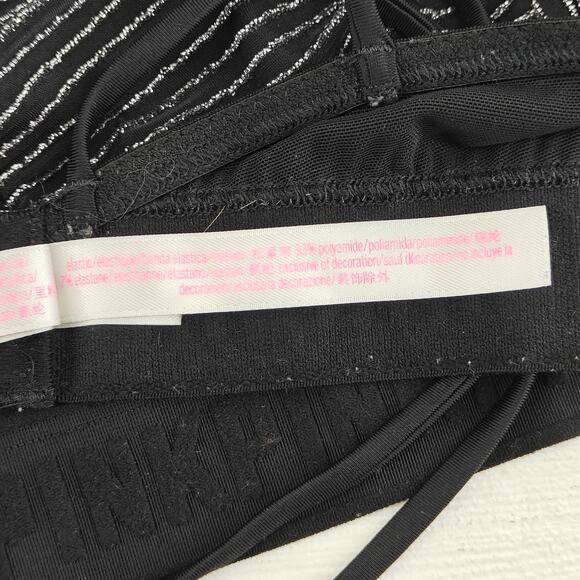 Victoria Secret Pink Women’s Black Glitter Striped Unlined Wireless Bra Large - Picture 5 of 7